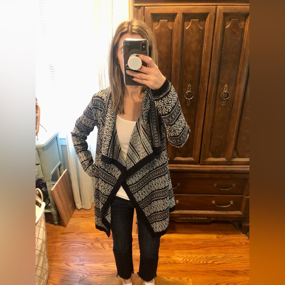 Patterned Drape Front Cardigan, XS